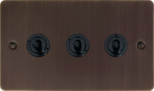 Flat Antique Copper 3 Gang Toggle (Flat Black Toggle)