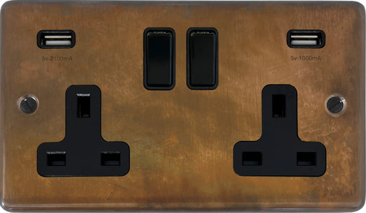 Contour  Tarnished Copper 2 Gang Socket with USB
