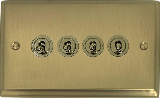 Deco Satin Brass 4 Gang Toggle (Polished Brass Toggle)