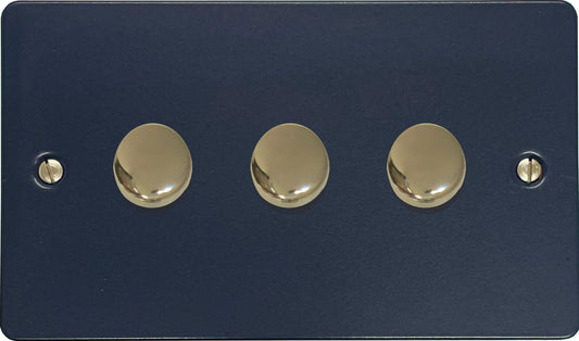 Flat Blue 3 Gang LED Dimmer (Polished Brass Caps)