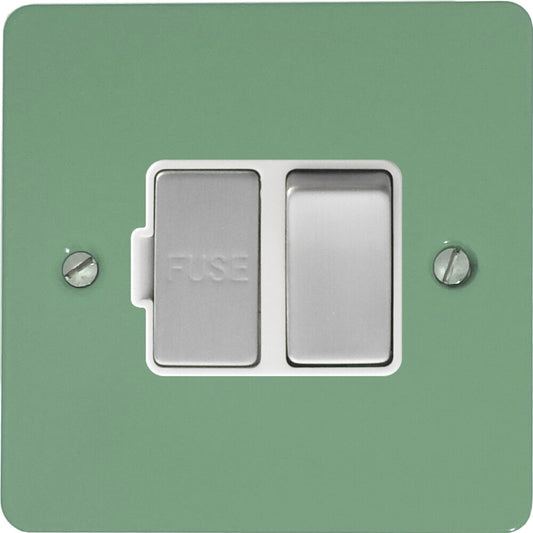 Flat Sage Green Switched Fuse Spur (Satin Chrome Switch/White Insert)