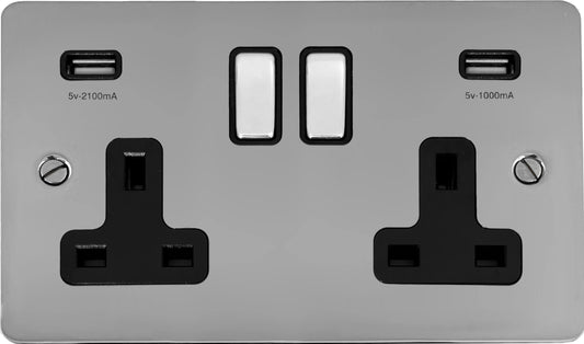 Flat Polished Chrome 2 Gang Socket C/W Usb Ports