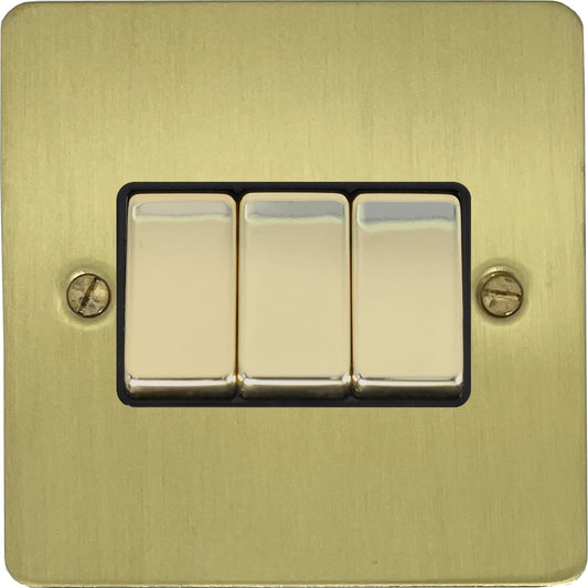 Flat Satin Brass 3 Gang 2 Way Switch