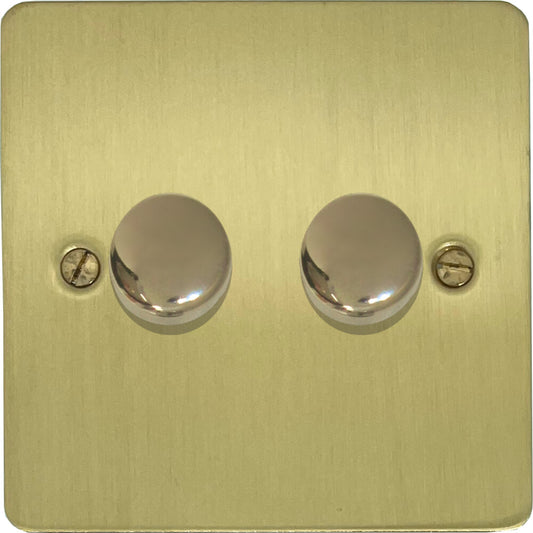 Flat Satin Brass 2 Gang LED Dimmer