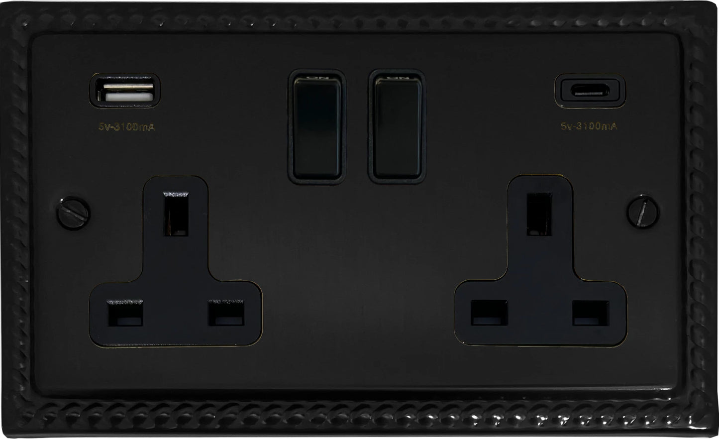 Monarch Flat Black  2 Gang Socket with USBC