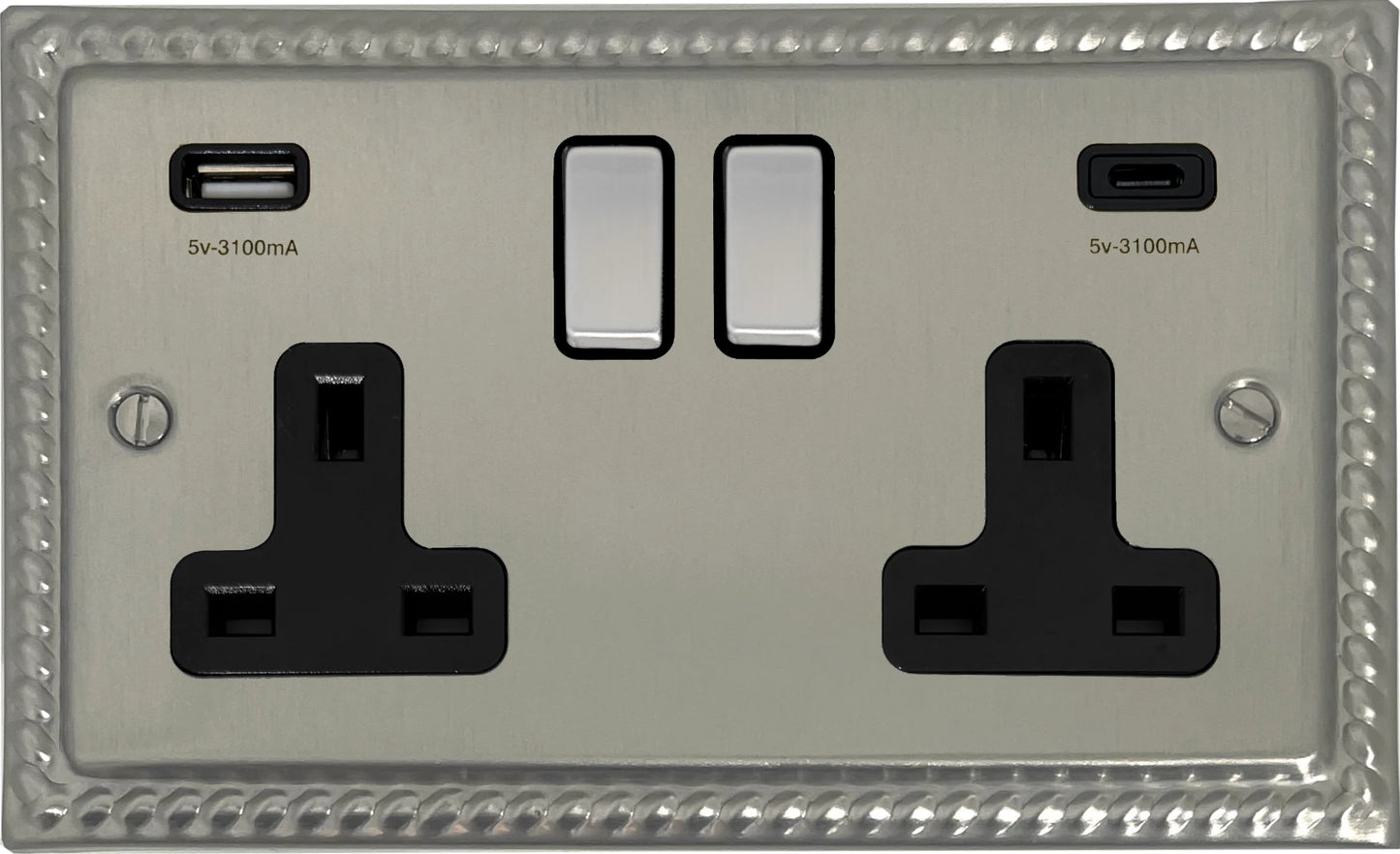 Georgian Satin Nickel 2 Gang USBC Socket