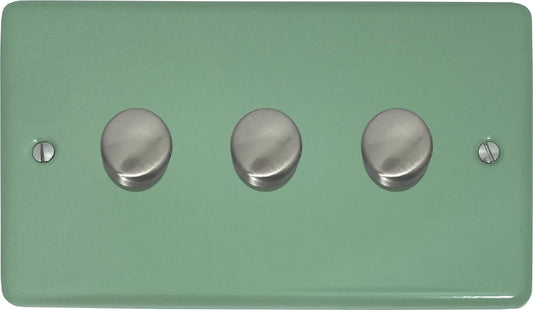 Classic Sage Green 3 Gang LED Dimmer (Satin Chrome Caps)