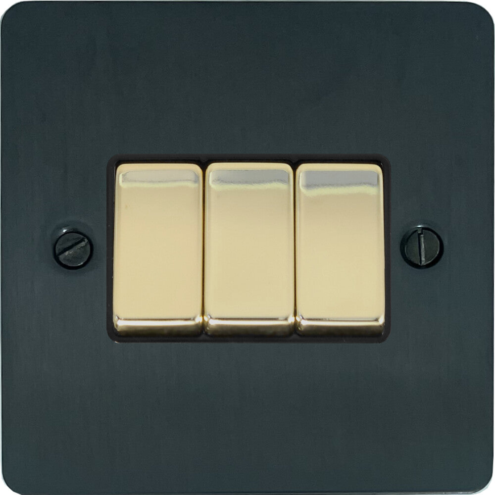 Flat Black Bronze 3 Gang 2 Way Switch