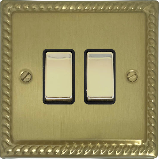 Georgian Satin Brass 2 Gang Switch