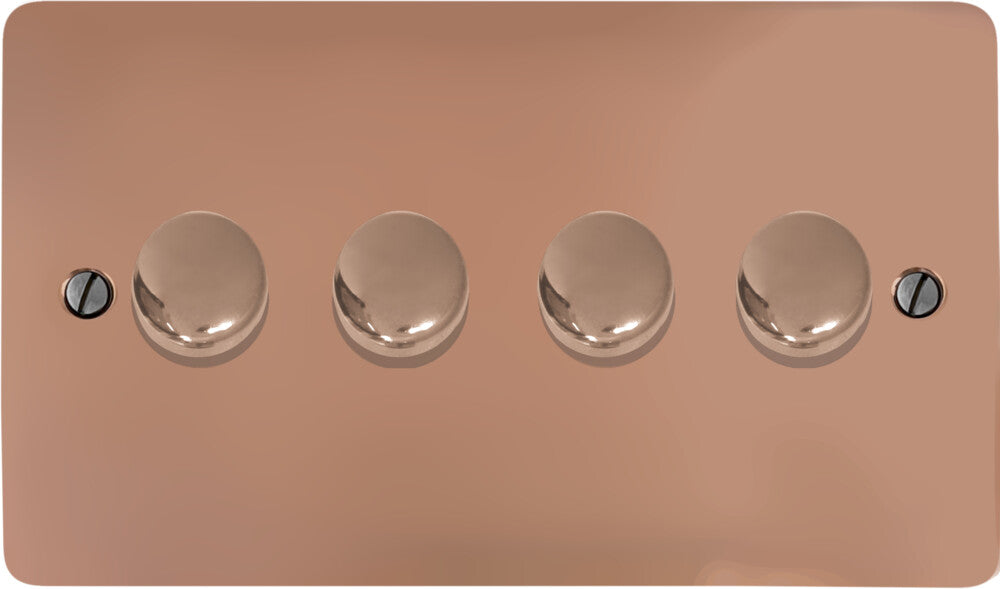 Flat Bright Copper 4 Gang 120W LED Dimmer