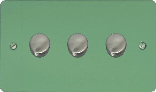 Flat Sage Green 3 Gang LED Dimmer (Satin Chrome Caps)