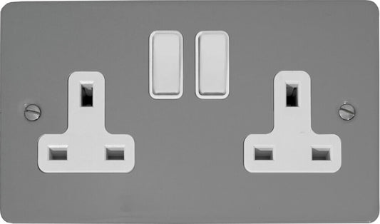 Flat Light Grey 2 Gang Switched Socket