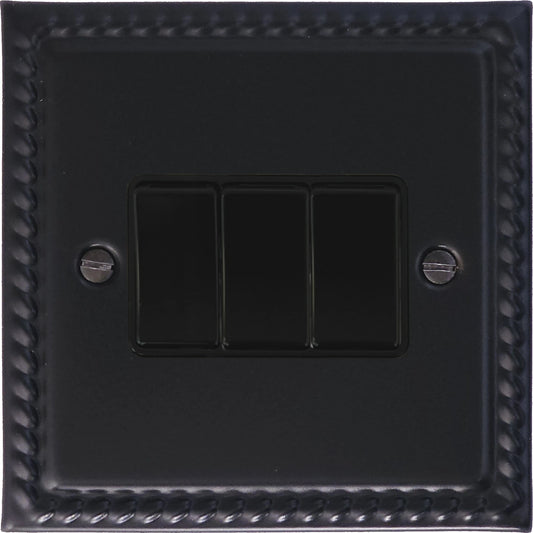 Georgian Flat Black 3 Gang Switch (Black Switches)