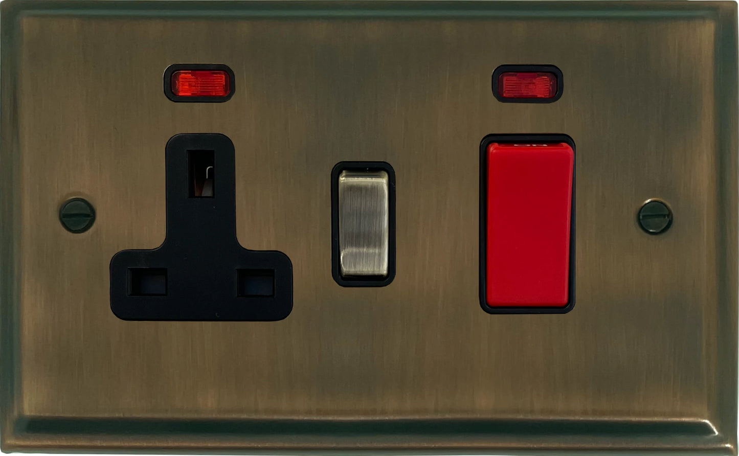 Deco Antique Brass 45 Amp Cooker Switch and Socket (Brass Switch)