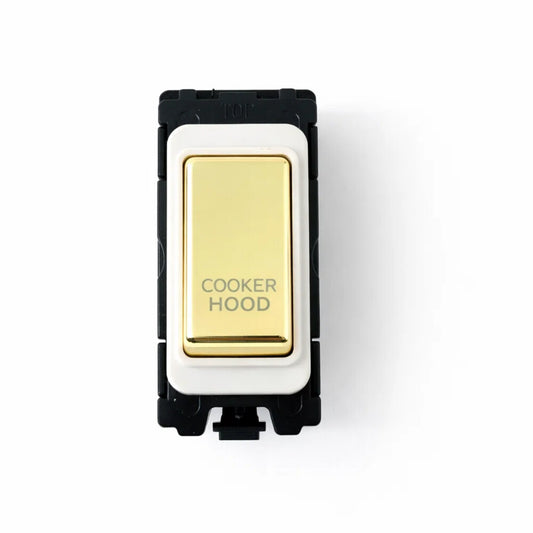 20A DP Switch - Engraved with - Cooker Hood - White and Polished Brass Switch