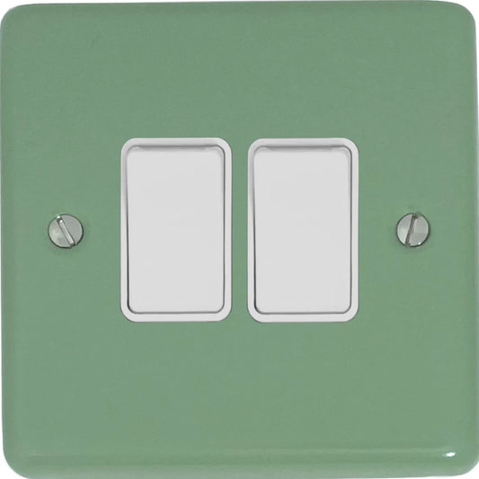 Classic Sage Green 2 Gang Switch (White Switches)