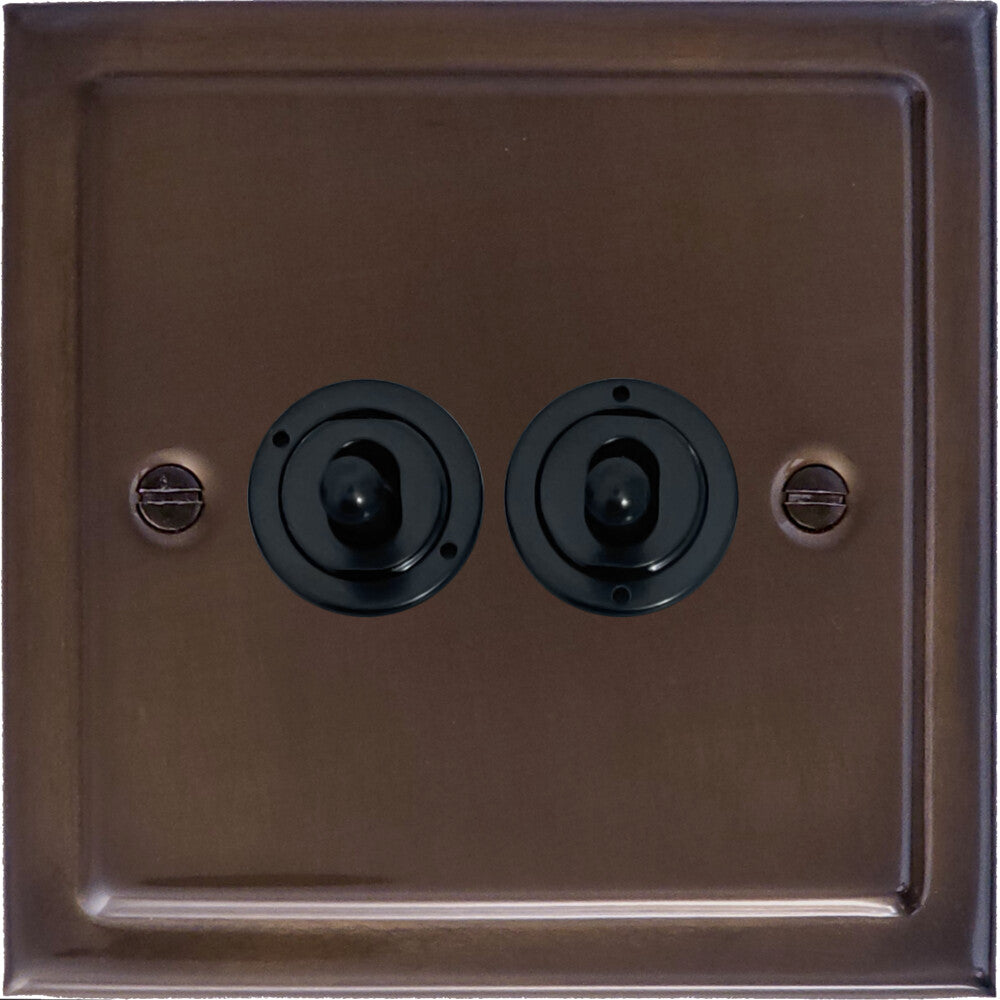 Victorian Medium Bronze 2 Gang Toggle (Flat Black Toggle)