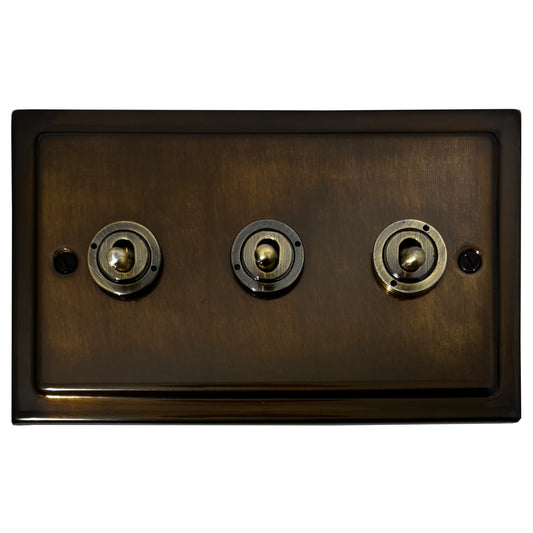 Victorian Medium Bronze 3 Gang Grid Toggle Plate