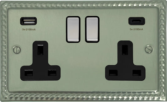 Monarch Satin Nickel 2 Gang USBC Socket