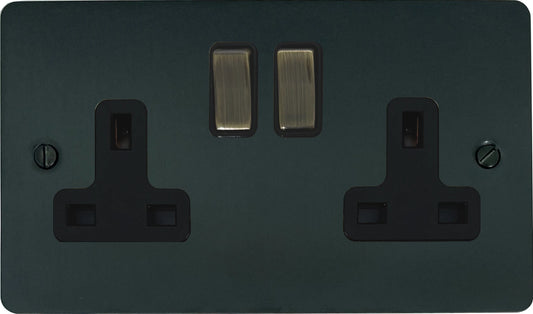 Flat Black Bronze 2 Gang Socket