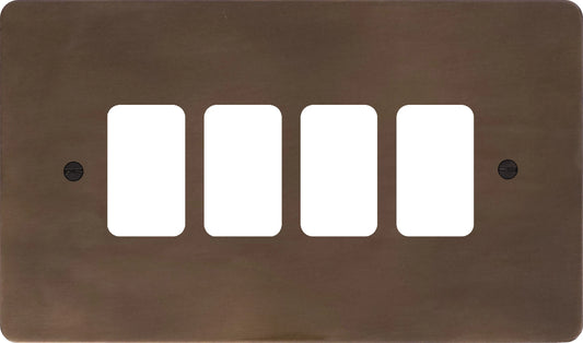 Flat Medium Bronze 4 Gang Grid Plate