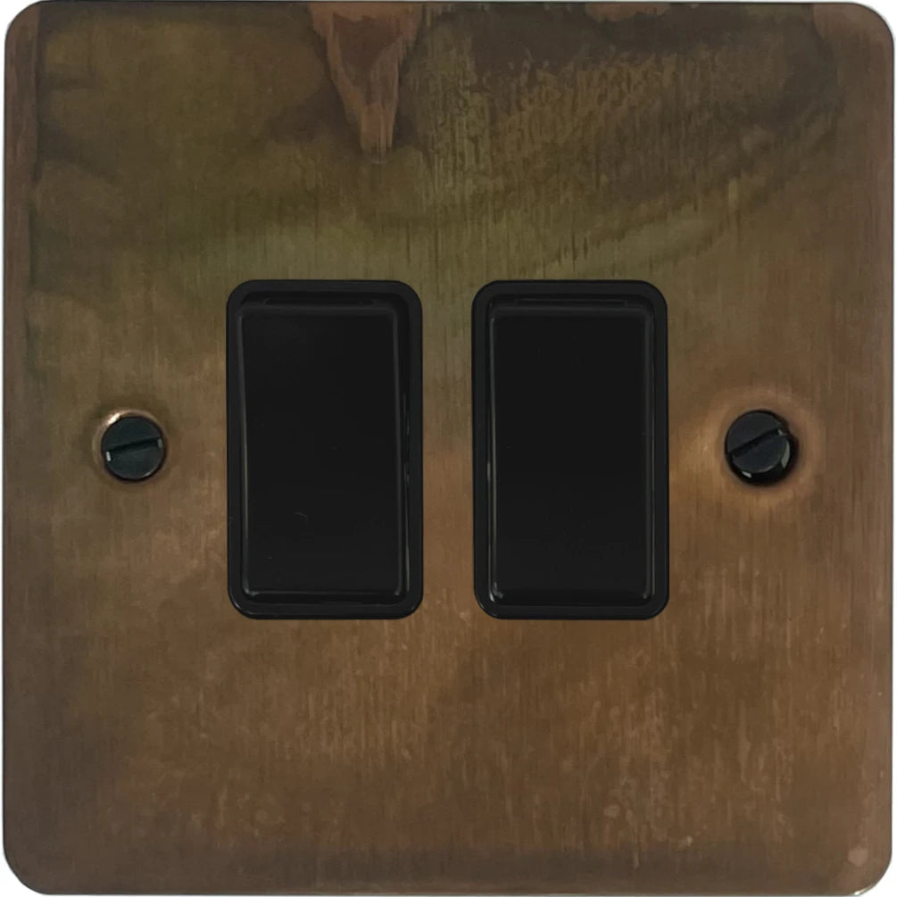 Flat Tarnished Copper 2 Gang 2 Way Switch