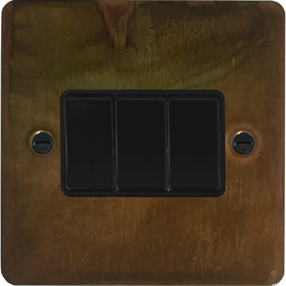 Flat Tarnished Copper 3 Gang 2 Way Switch