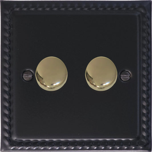 Georgian Flat Black 2 Gang Dimmer LED