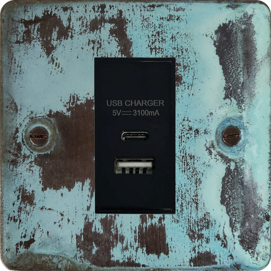 Flat Verdigris 1 Gang USB Type A + C