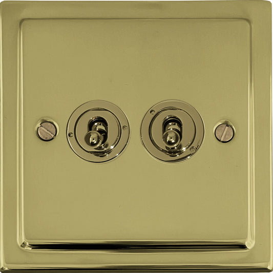 Victorian Polished Brass 2 Gang Toggle Switch