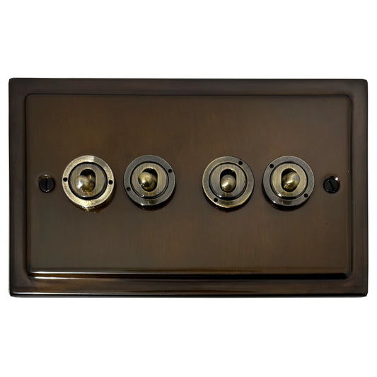 Victorian Medium Bronze 4 Gang Grid Toggle Plate