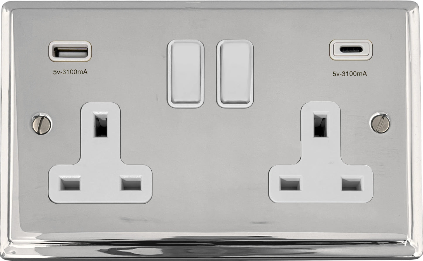 Deco Polished Chrome 2 Gang USBC Socket