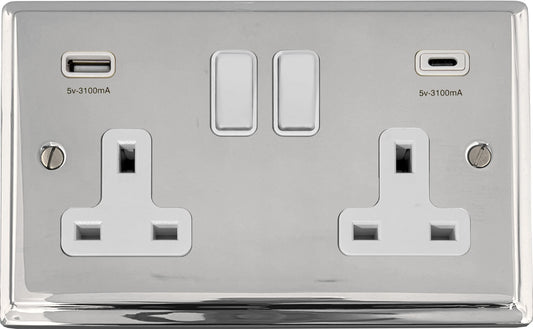 Deco Polished Chrome 2 Gang USBC Socket