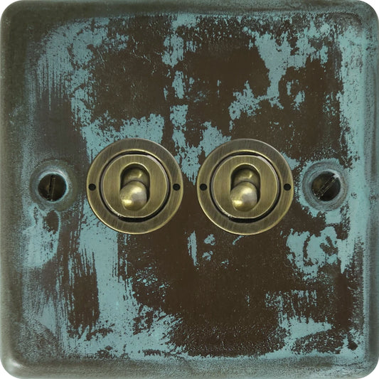 Contour Verdigris 2 Gang Toggle Switch (Antique Brass Toggle)