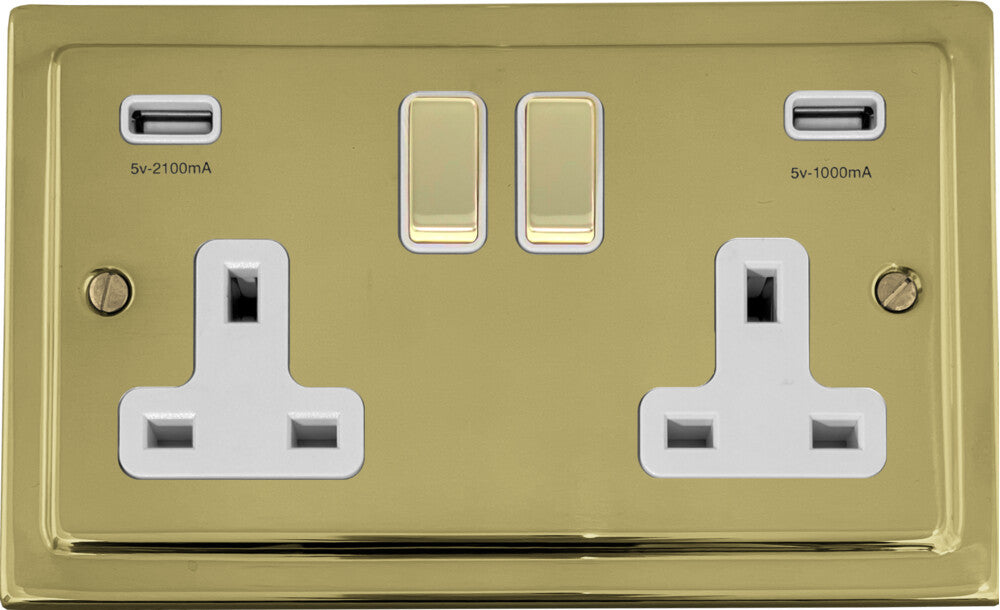 Victorian Polished Brass 2 Gang Socket C/W Usb Port