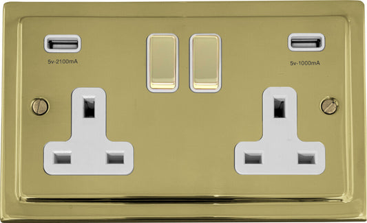 Victorian Polished Brass 2 Gang Socket C/W Usb Port