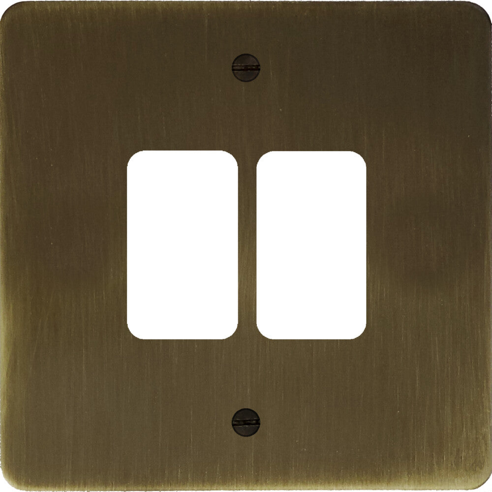 Flat Antique Brass 2 Gang Grid Plate