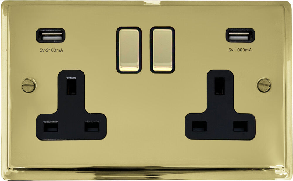 Deco Polished Brass 2 Gang Socket C/W Usb Ports