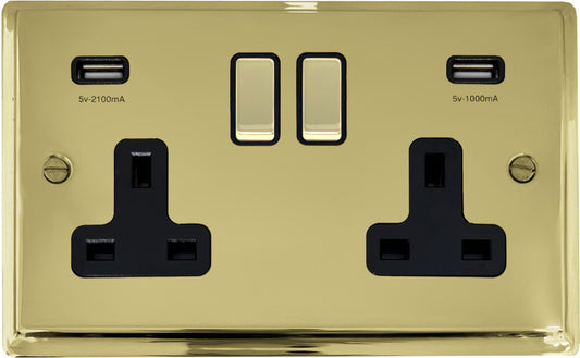 Deco Polished Brass 2 Gang Socket C/W Usb Ports