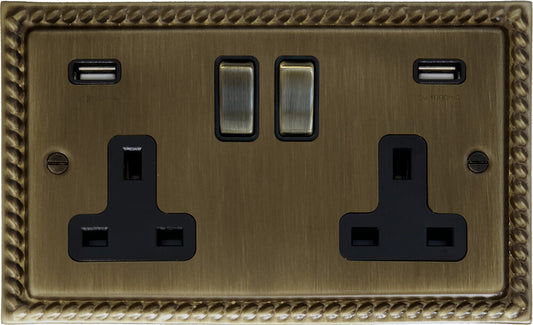 Georgian Antique Brass 2 Gang Usb Socket