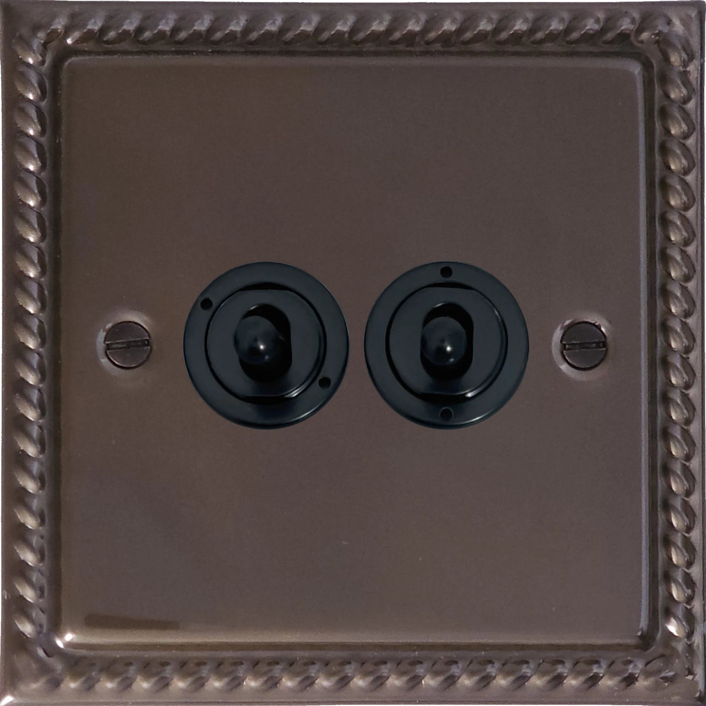 Georgian Medium Bronze 2 Gang Toggle (Flat Black Toggle)