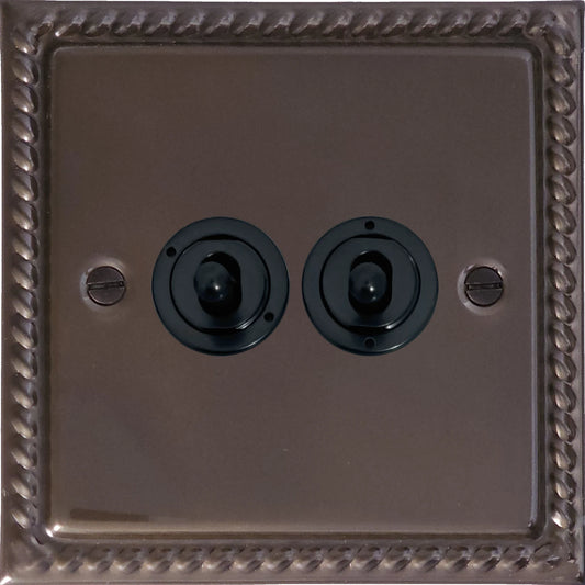 Georgian Medium Bronze 2 Gang Toggle (Flat Black Toggle)