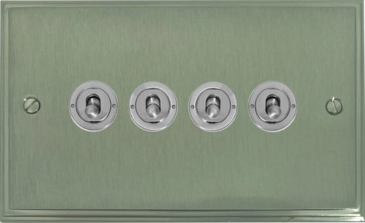 Victorian Satin Nickel 4 Gang Toggle (Brushed Steel Toggle) - Victorian Cast range electrical toggle