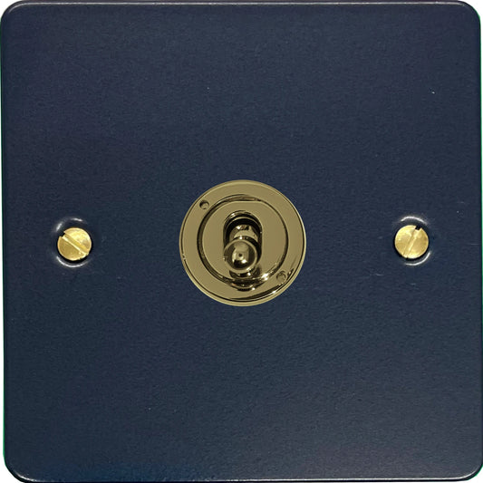 Flat Blue 1 Gang Toggle (Polished Brass Toggle)