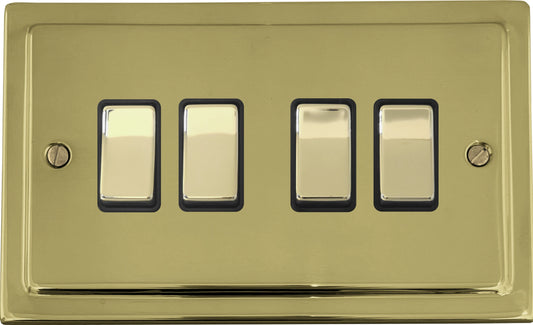 Victorian Polished Brass 4 Gang 2 Way Switch