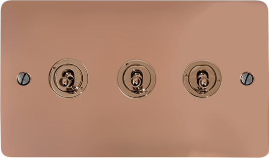 Flat Bright Copper 3 Gang Toggle