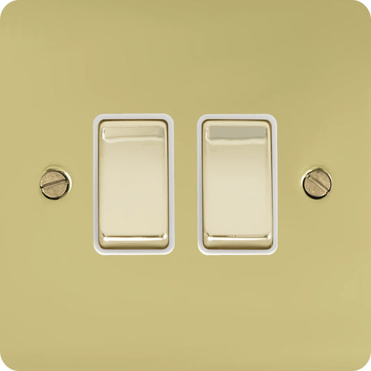 Flat Polished Brass 2 Gang Switch