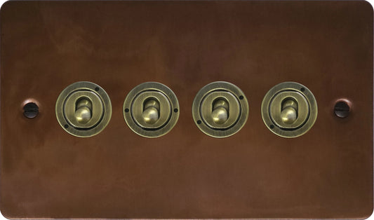 Flat Tarnished Copper 4 Gang Toggle (Antique Brass Toggle)
