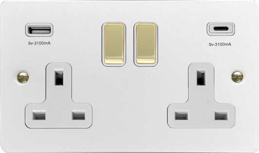 Flat White 2 Gang Socket C/W USBC Ports
