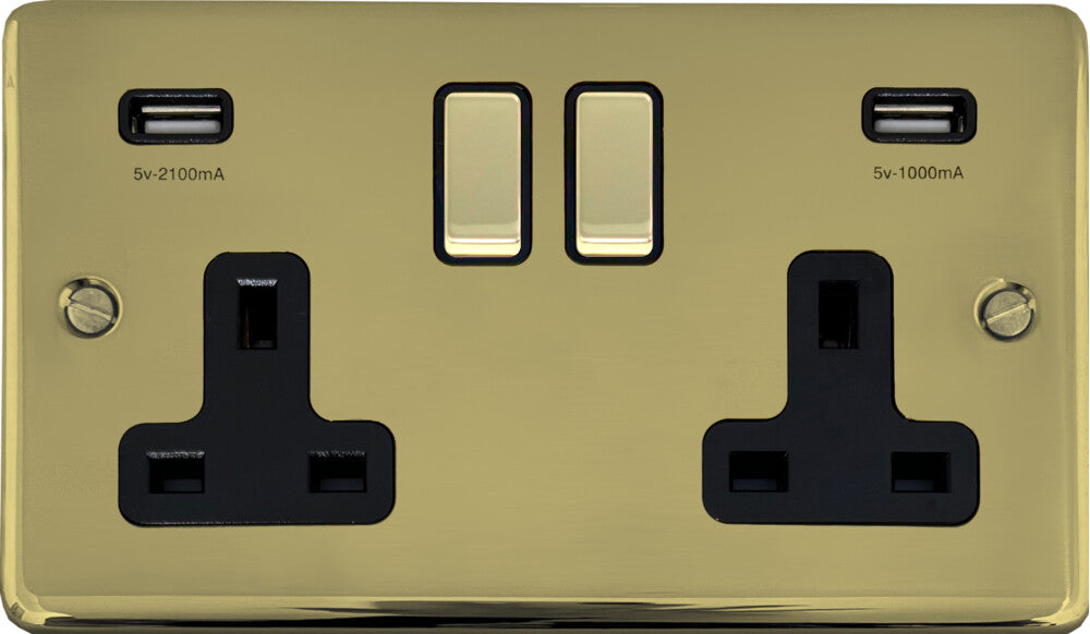 Contour Polished Brass 2 Gang Usb Socket